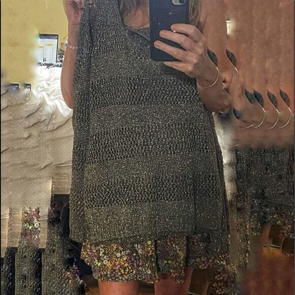 525 America Brown Gold Metallic Crochet Sweater Size Medium - Picture 4 of 8